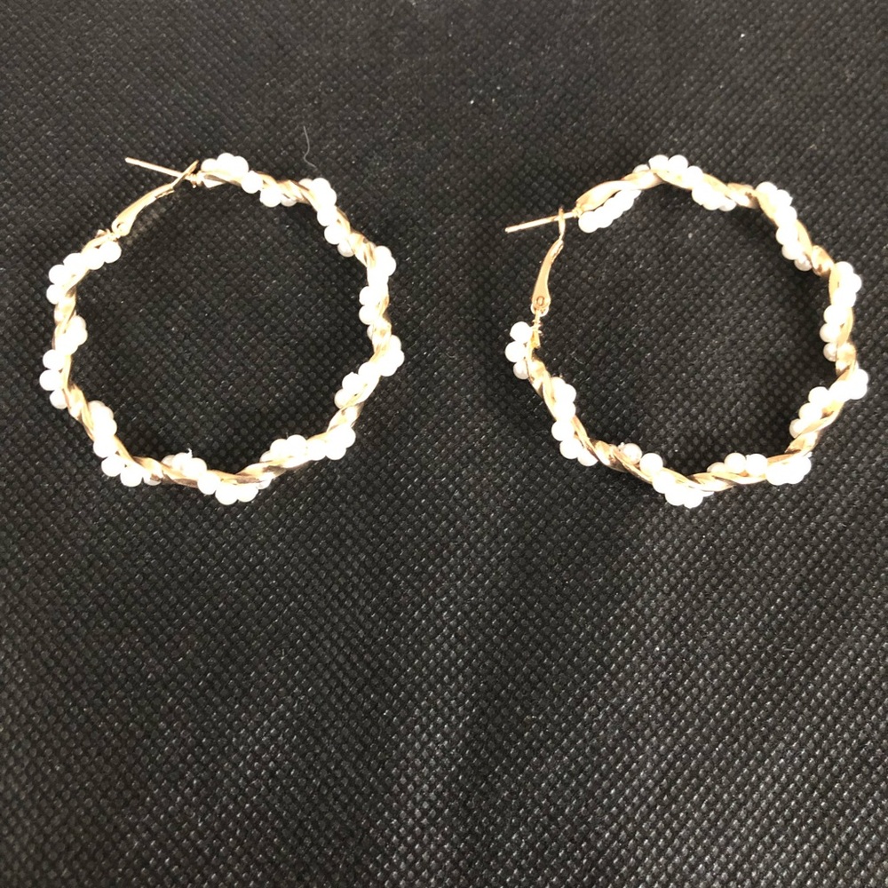 Gold and pearl hoop earrings